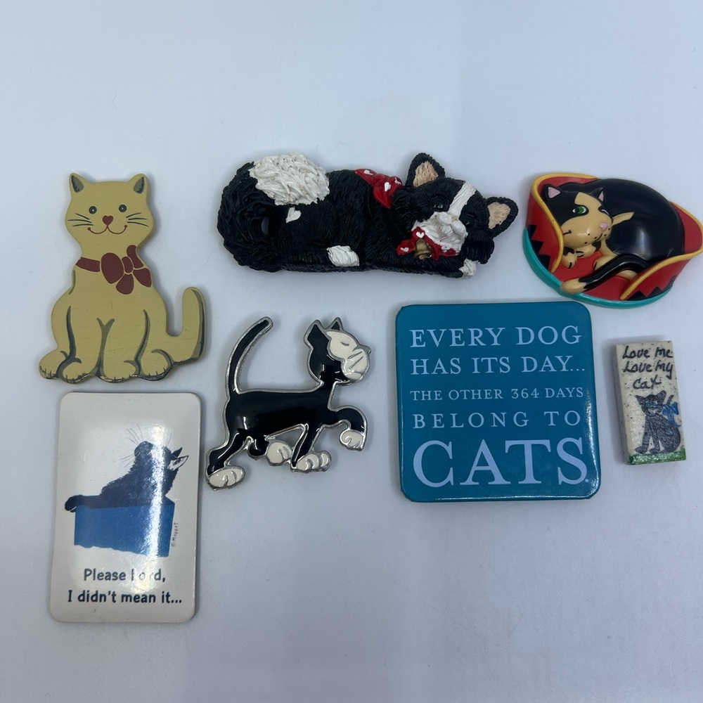 Variety of Vintage Cat Themed Fridge Magnets